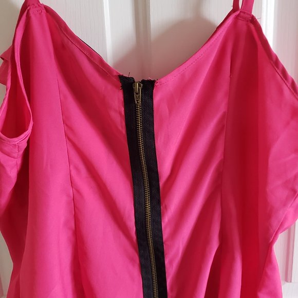 Miley Cyrus Max Azria Hot Pink Ruffle Cami Top XL - Picture 4 of 7